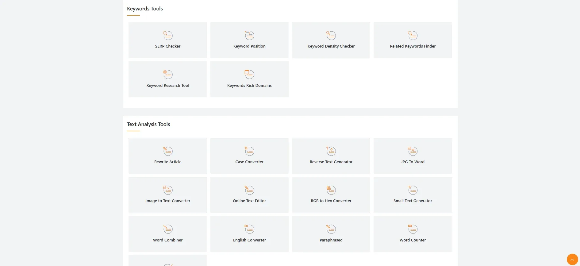 SEO Tools Suite — website layout